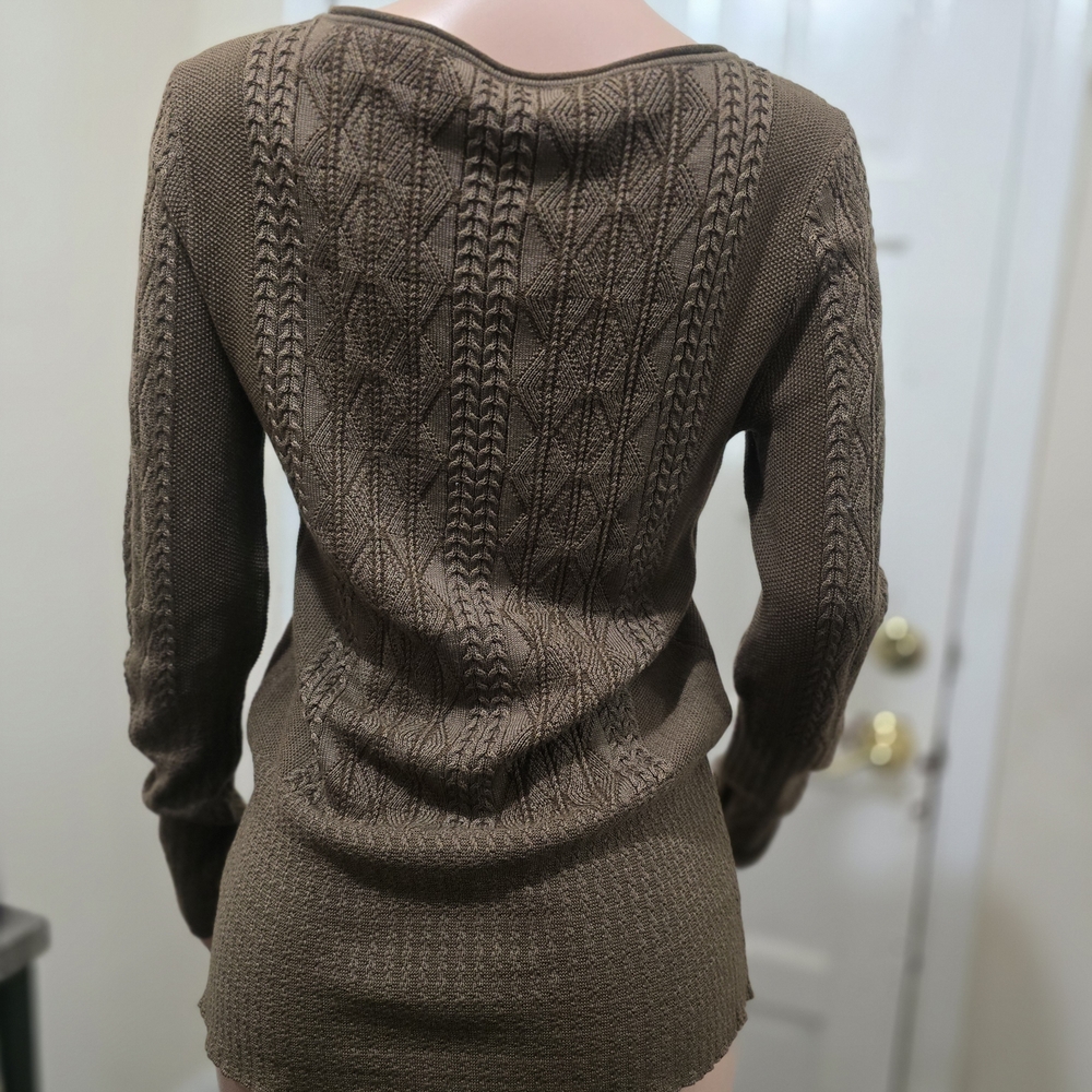 Peruvian Connection Olive Cable Knit Sweater - image 4